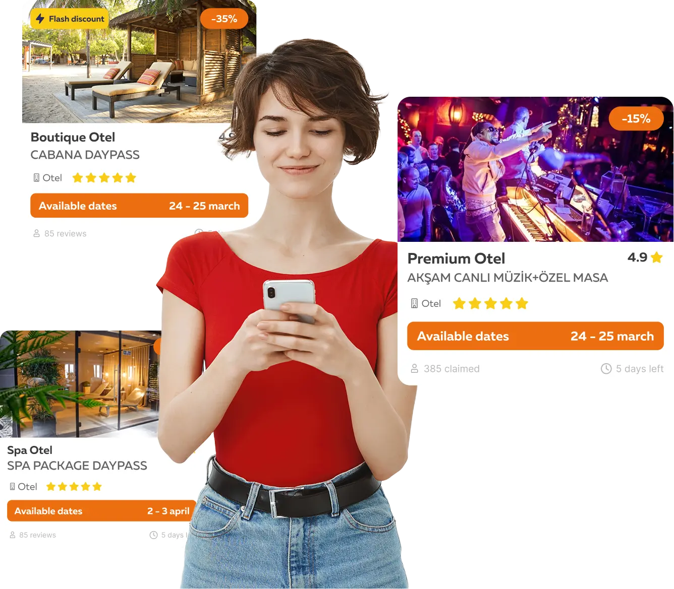 Woman reading promotional message on phone